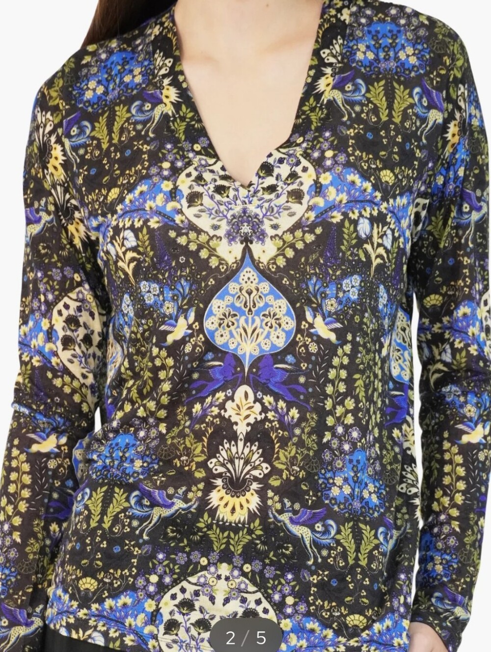 NWT$620 ETRO Artemis Jersey V-Neck Sweater Ornamental-Print Top 46 / L (10-12)